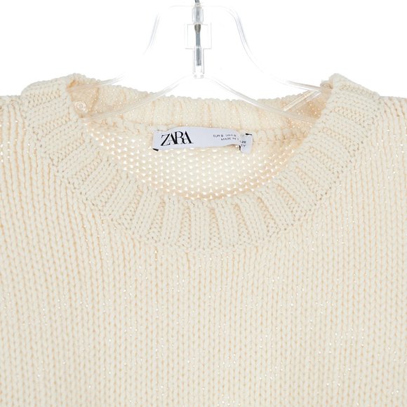 ZARA Beaded Boho Cream Boxy Sweater Small - Picture 4 of 9